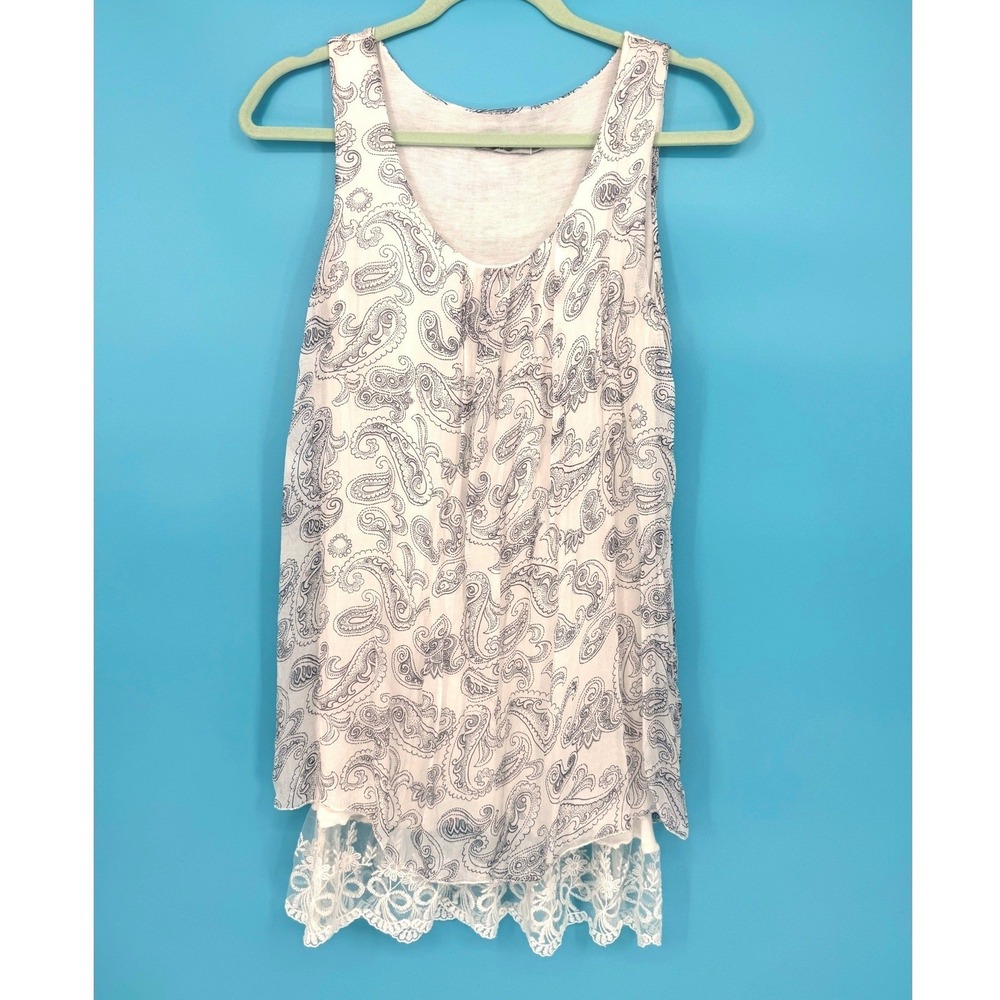 Tendenze Italy Silk Paisley Tank Dress White Blue Size Small‎ Cottage Core